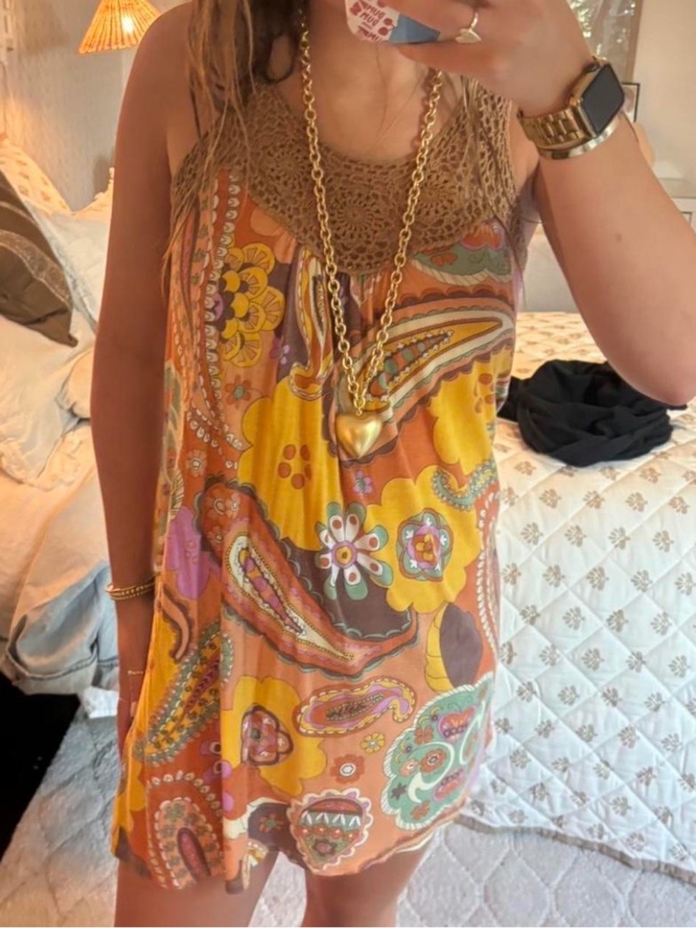 Vintage Boho Crochet Paisley Mini Dress